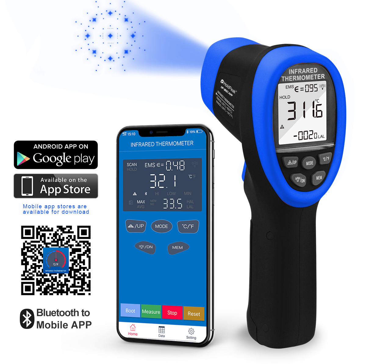 Industrial Laser Temperature Sensor - HoldPeak IR Thermometer Gun -50°C~800°C Non-Contact