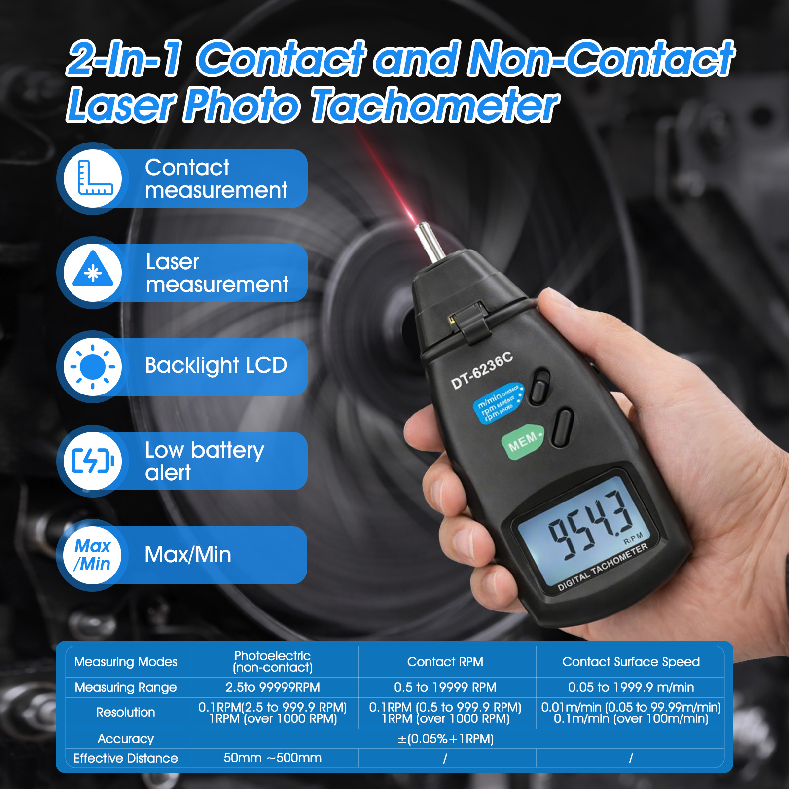 HoldPeak Contact & Laser Tacho - Industrial Laser Tachometer review and price