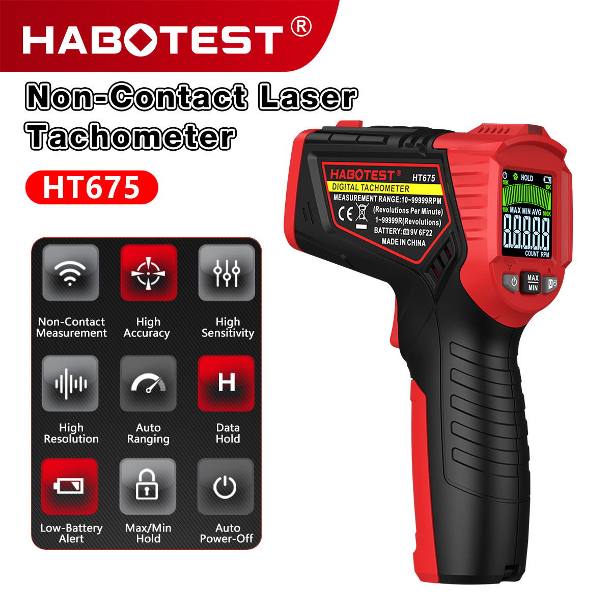 HABOTEST HT675 Non Contact Las - Industrial Laser Tachometer review and price