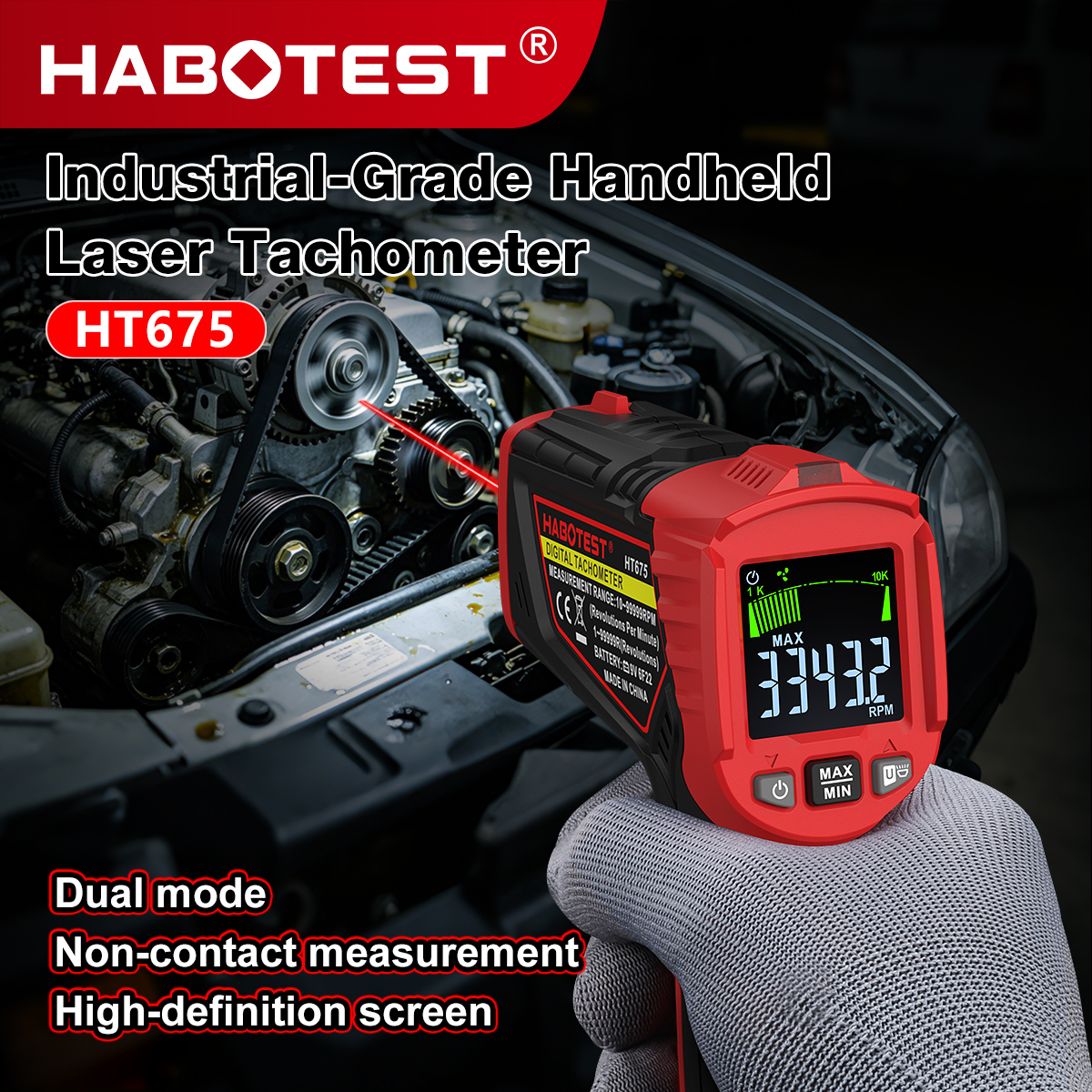 HABOTEST HT675 Non Contact Las - Industrial Laser Tachometer review and price